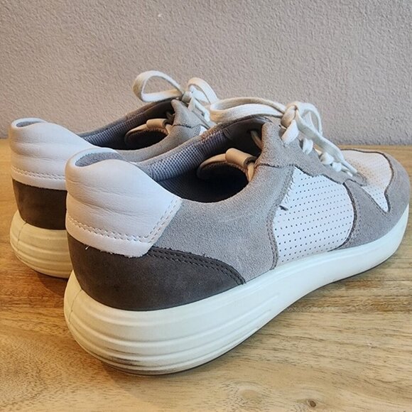 Ecco Shoes Mens Size 12 Gray White Suede Leather Comfort Lace Up Casual Sneakers main image 6